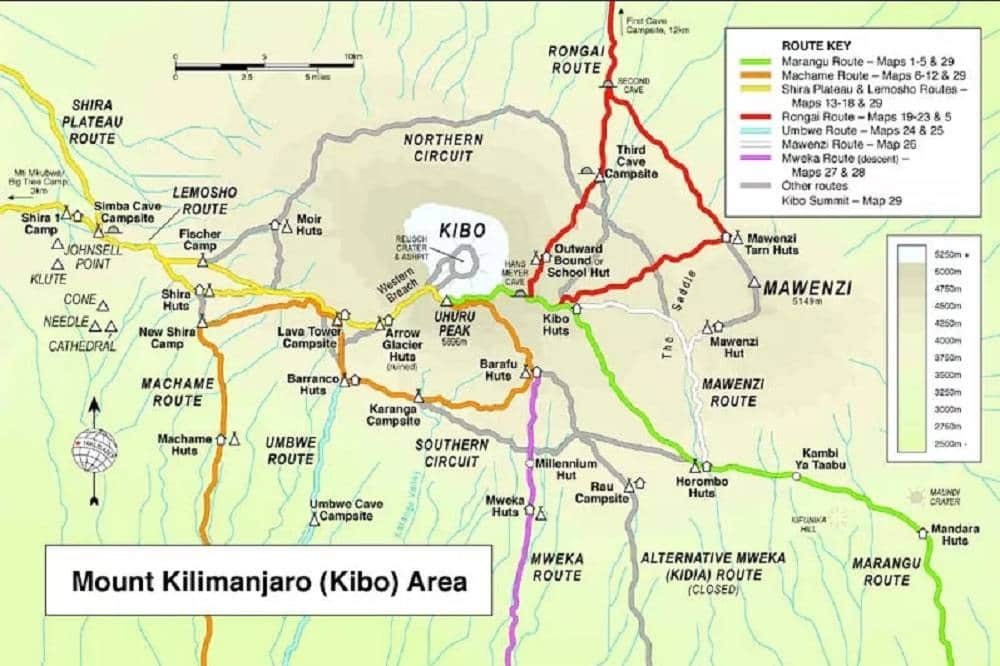 Kilimanjaro Routen Karte