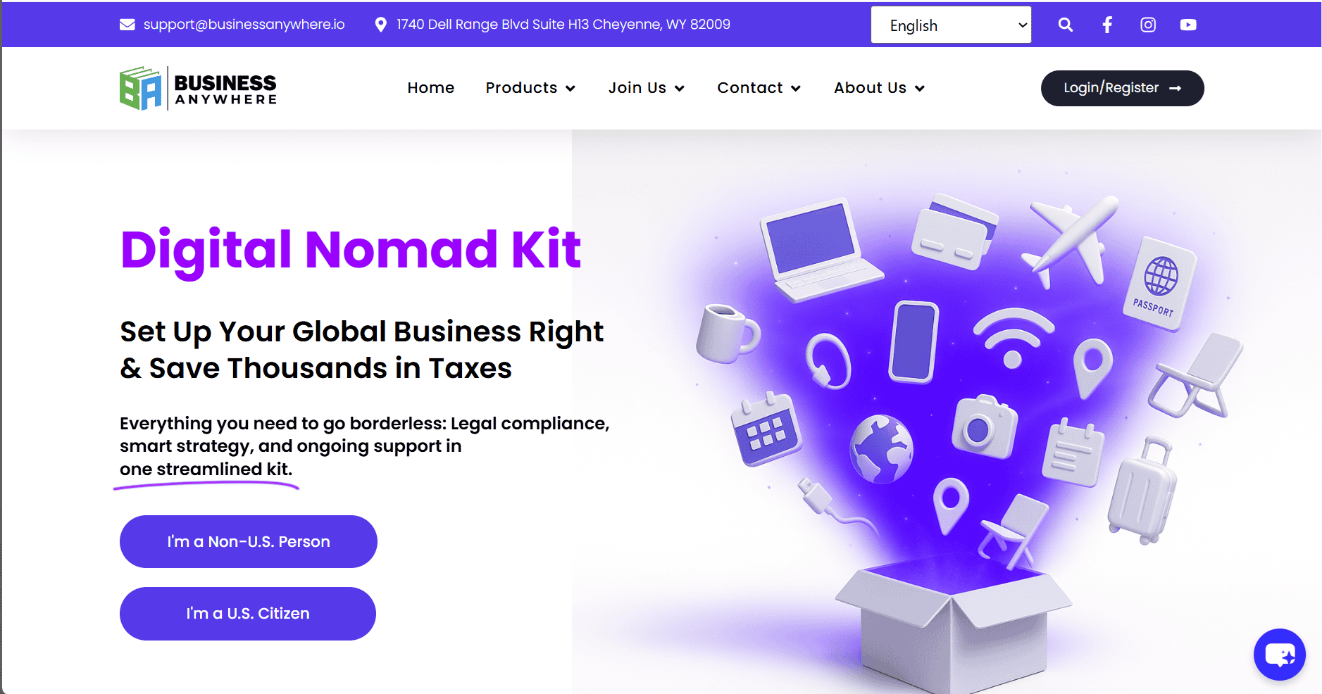 Screenshot of the BusinessAnywhere page for the Digital Nomad Kit