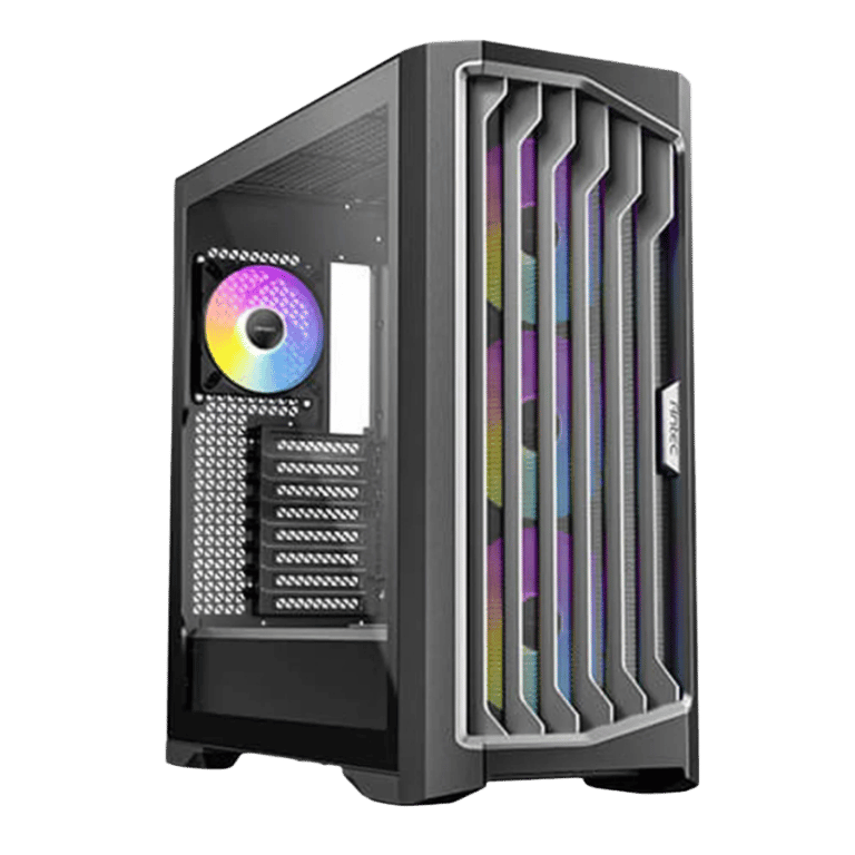 High-performance gaming desktop computer with RGB cooling fans and advanced hardware. Perfect for ga.