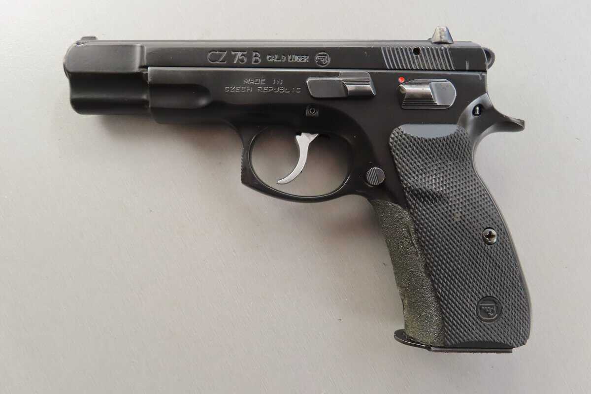 Handgun image of a CZ 75 B semi-automatic pistol, made in Czech Republic, for shooting sports or self-defence.