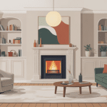 Illustration cheminée peinte moderne, rénovation salon contemporain