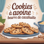 cookie avoine beurre de cacahuète ingrédients sur table rustique