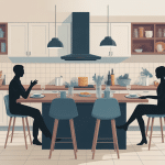 illustration hauteur table haute dans cuisine moderne
