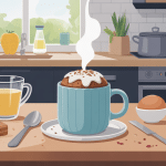 mug cake sans sucre posé sur table avec ingrédients sains