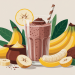 Illustration smoothie banane beurre de cacahuete verre et ingrédients