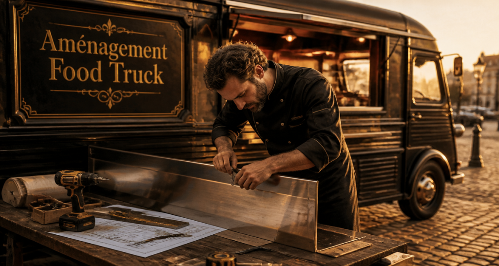 aménagement food truck chef devant camion