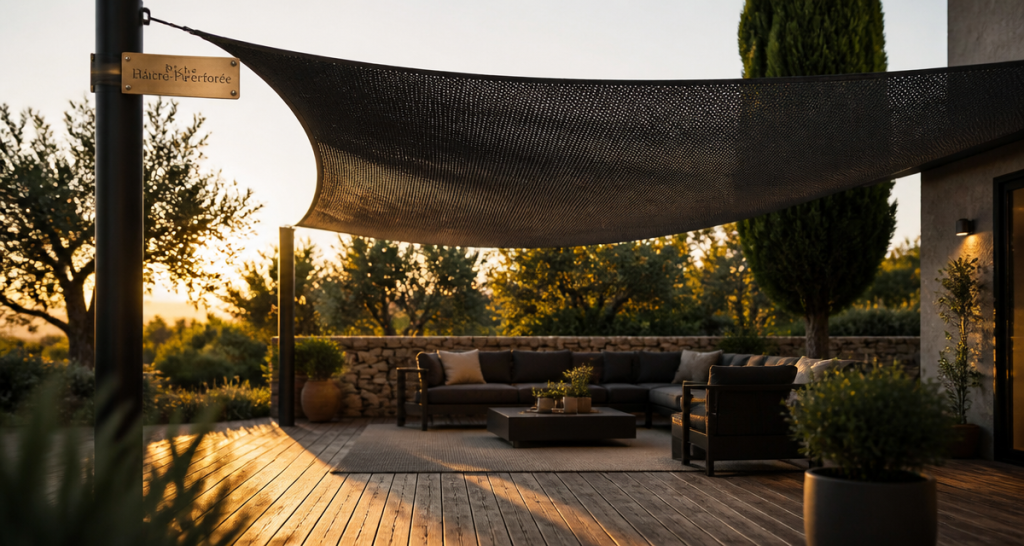 bâche micro perforée pour jardin tendue sur terrasse élégante