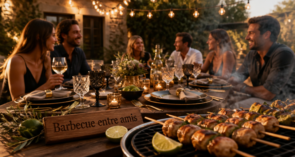 Barbecue entre amis autour d'une grande table