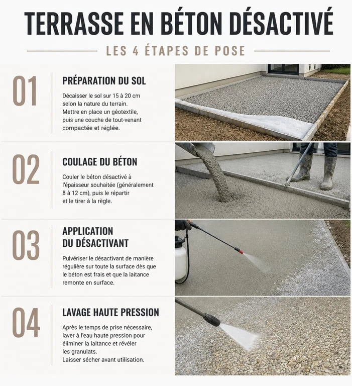 Étapes de réalisation d'une terrasse en béton désactivé