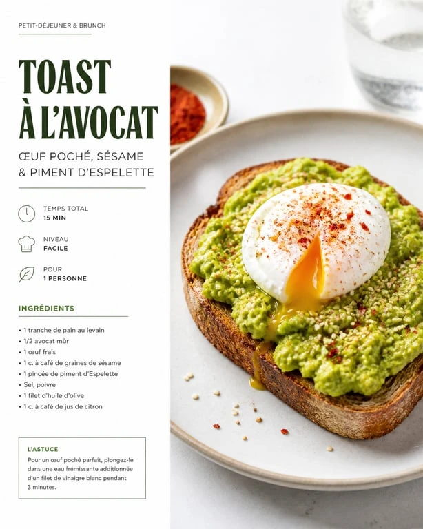 Recette toast avocat avec œuf poché sur pain au levain