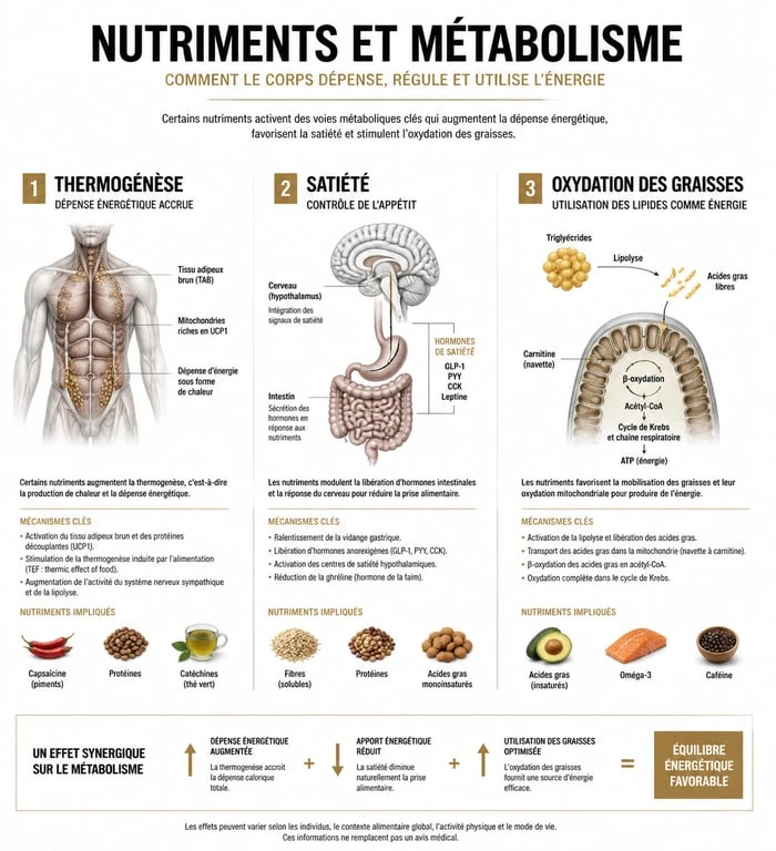 Infographie sur les mécanismes des aliments brûle-graisse et la thermogenèse