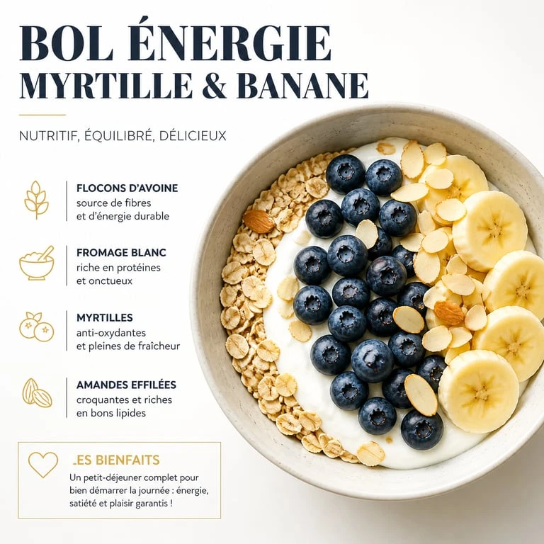 Bol de petit-déjeuner sain avec flocons d'avoine et fromage blanc