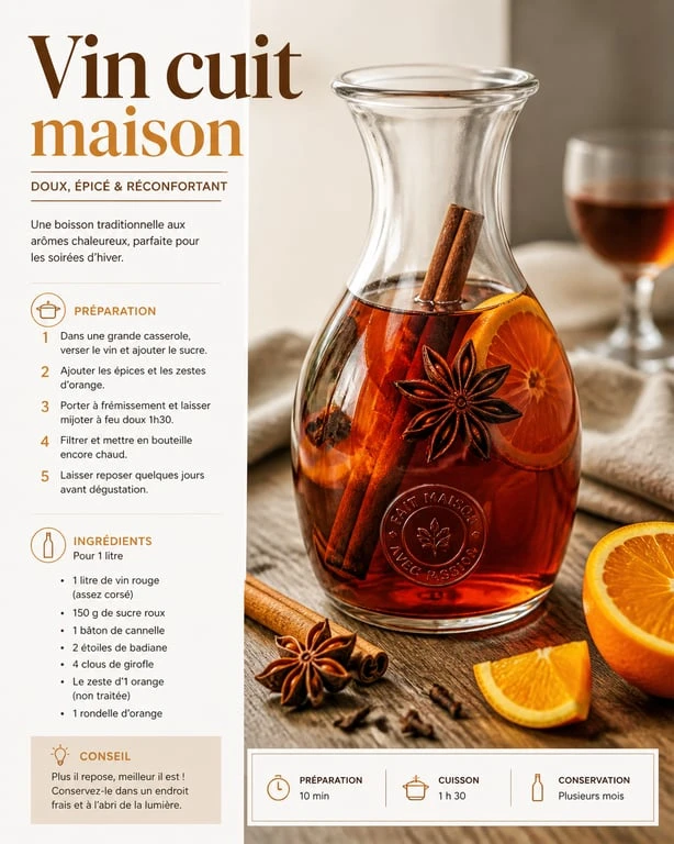 Verre de vin cuit apéritif français avec épices et orange
