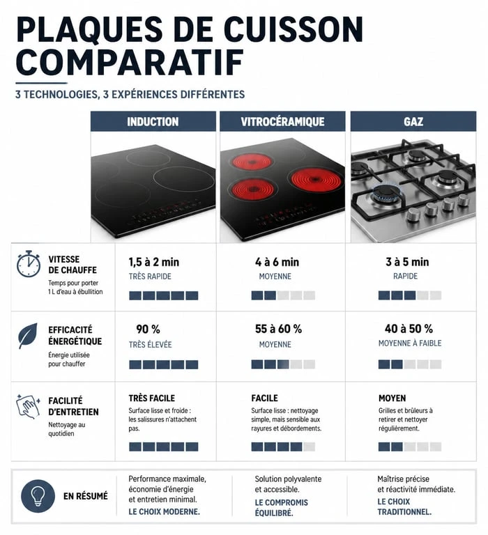 Comparatif des meilleures plaques de cuisson : induction, vitrocéramique et gaz