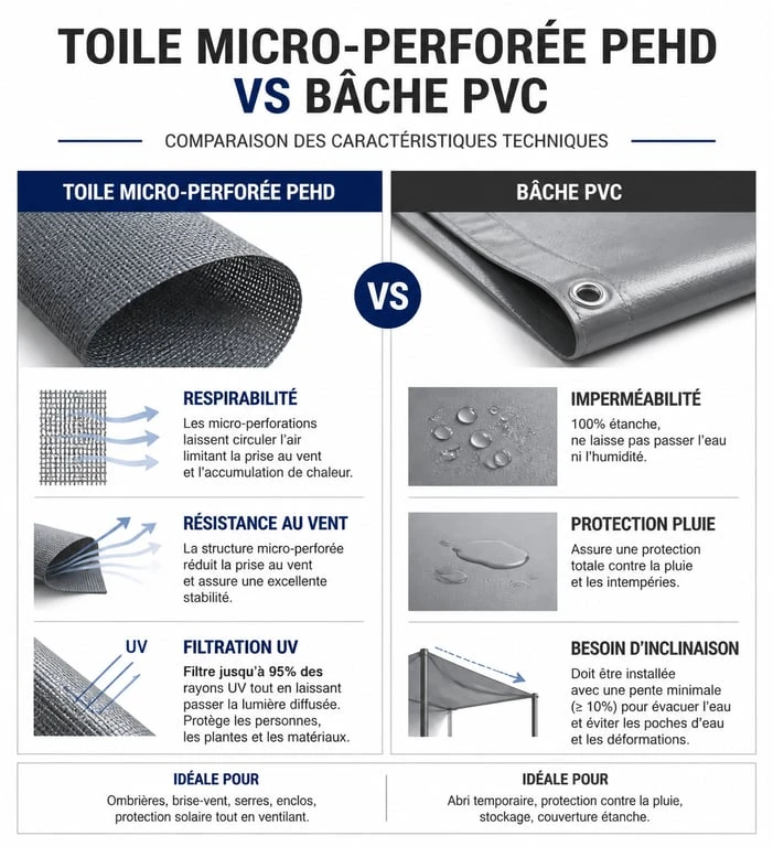 Comparatif technique des toiles de baches ombrage : PEHD vs PVC pour terrasse