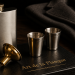flasque alcool acier inoxydable sur cuir noir