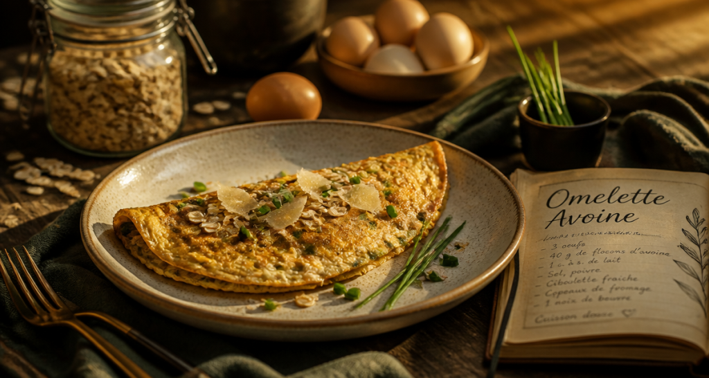 Omelette flocon d'avoine dorée sur assiette