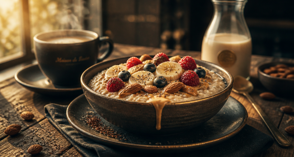 Porridge protéiné onctueux avec fruits et amandes