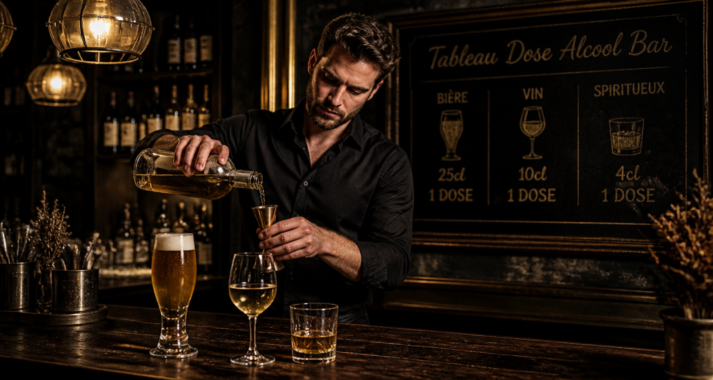 tableau dose alcool bar cl sur comptoir élégant