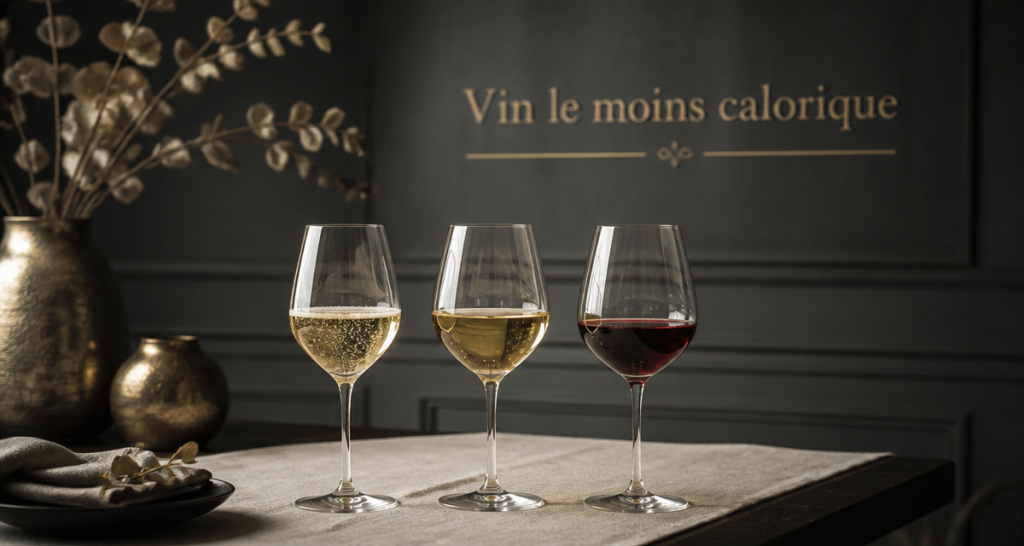 Vin le moins calorique trois verres sur table