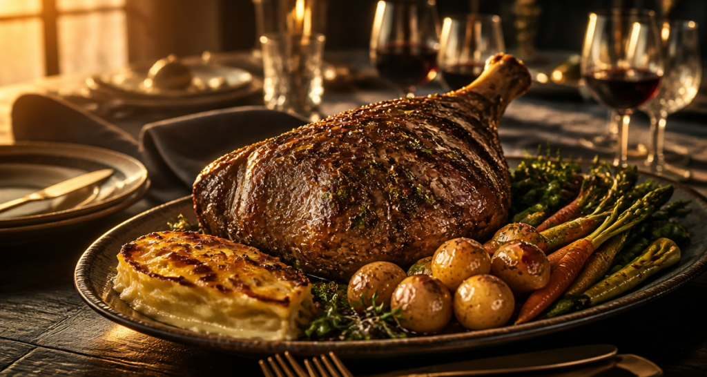 accompagnement gigot d'agneau avec légumes et gratin