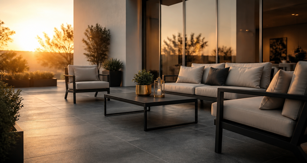 Carrelage terrasse moderne gris anthracite sur plots
