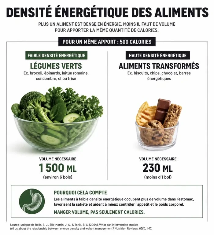 Infographie sur la densité énergétique des aliments pour maigrir