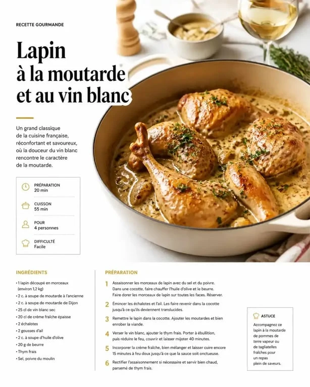Recette de lapin à la moutarde au Cookeo dans une assiette élégante