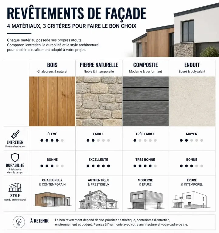 Comparatif des solutions pour rénover ou embellir une façade : bois, pierre, composite et enduit