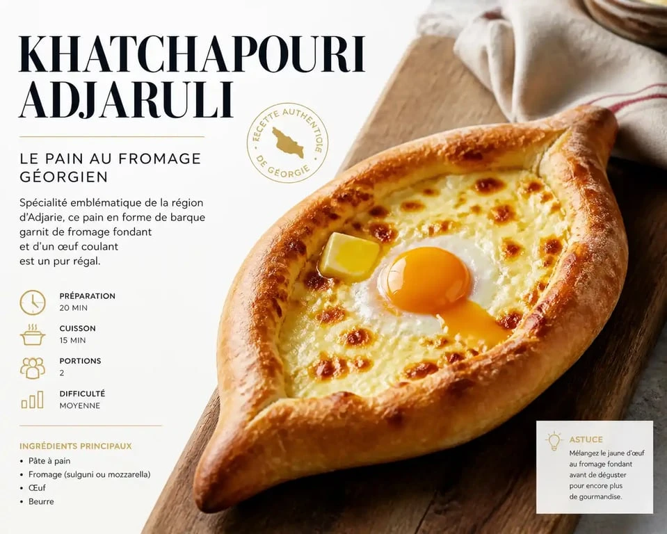 Khatchapouri Adjaruli traditionnel servi au restaurant Armen