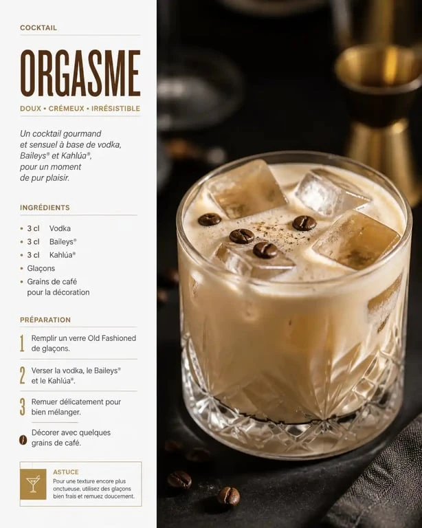 Cocktail Orgasme onctueux dans un verre Old Fashioned avec grains de café