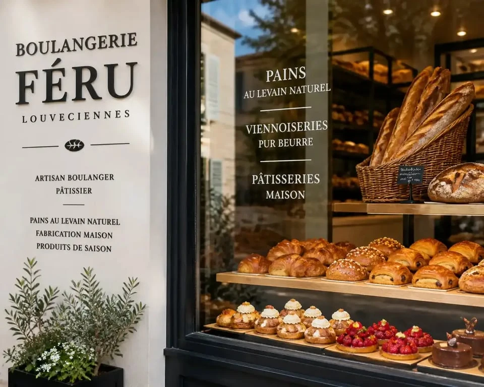 Vitrine et produits artisanaux de la Boulangerie Féru à Louveciennes