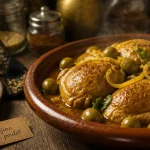 Plat a base de poulet : tajine fondant au citron confit et olives