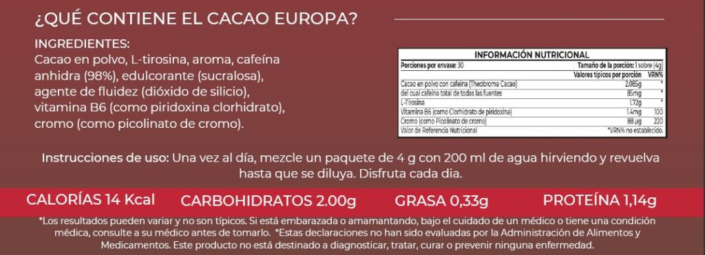 Información nutricional Europa Cocoa