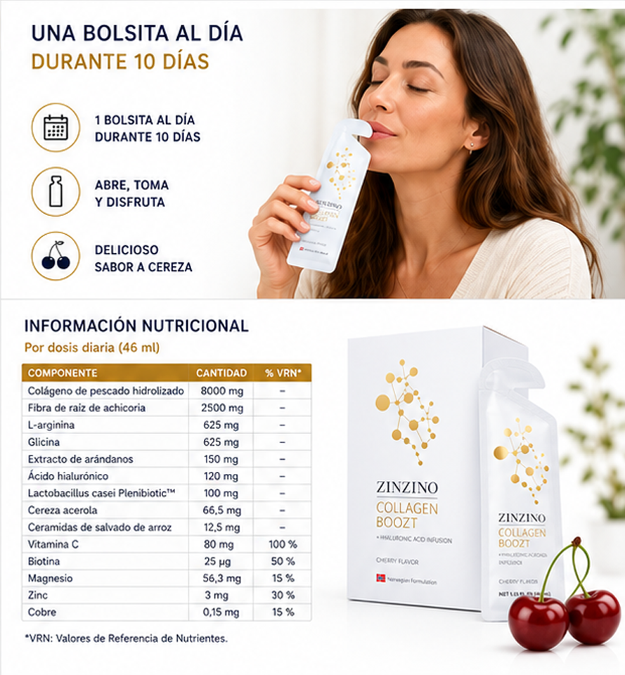 Collagen Boozt | Colágeno Zinzino Bebible | 8000mg Colágeno marino por dosis | 10 Dosis x  46ml - Imagen 2