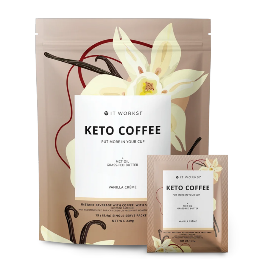 IT WORKS! Keto Coffee Vanilla Crème Café cremoso con TCM, mantequilla y colágeno sabor vainilla
