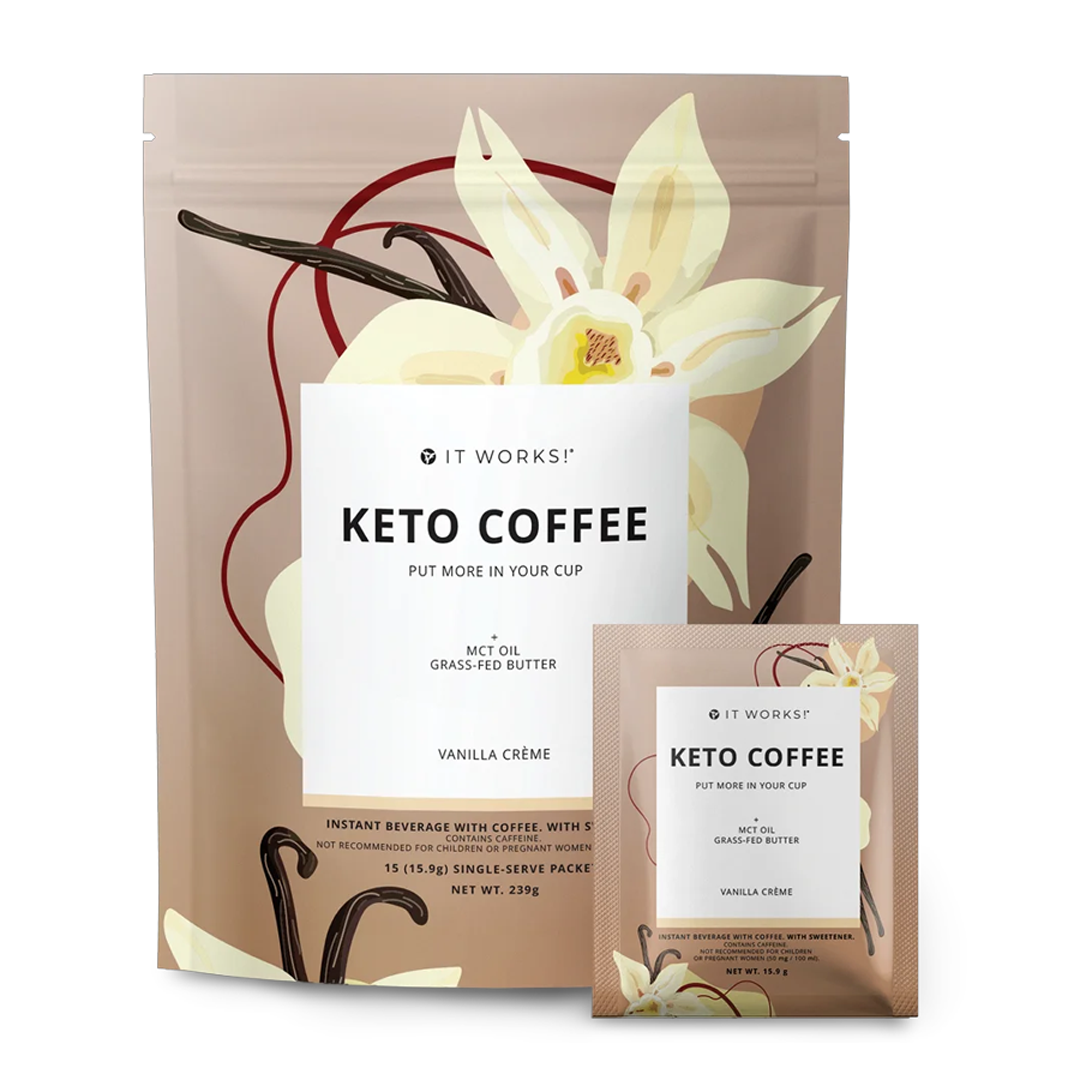 IT WORKS! Keto Coffee Vanilla Crème Café cremoso con TCM, mantequilla y colágeno sabor vainilla