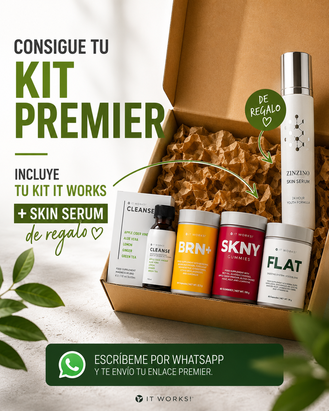 Kit Premier It Works con producto igual gratis y Skin Serum Zinzino