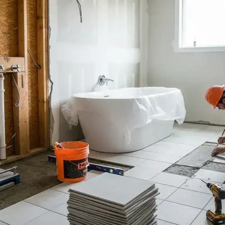 Bathroom-Remodel-In-Progress-With-Freestanding-Tub