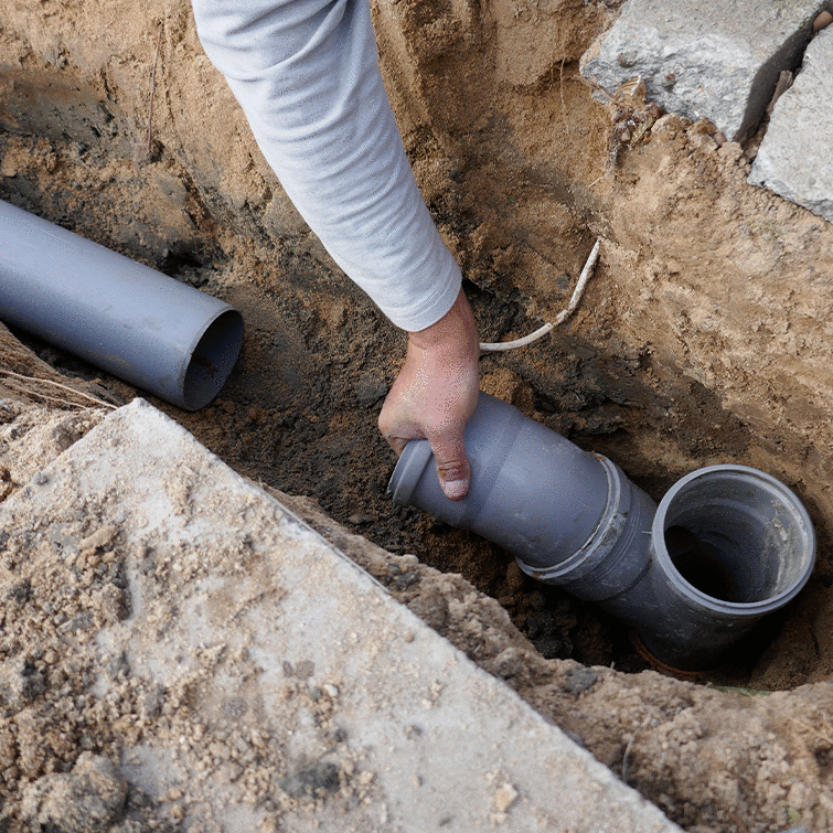 Underground-Sewer-Pipe-Installation-In-Excavated-Trench