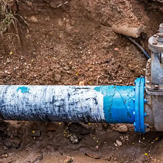 Buried-Water-Main-Pipe-With-Blue-Valve