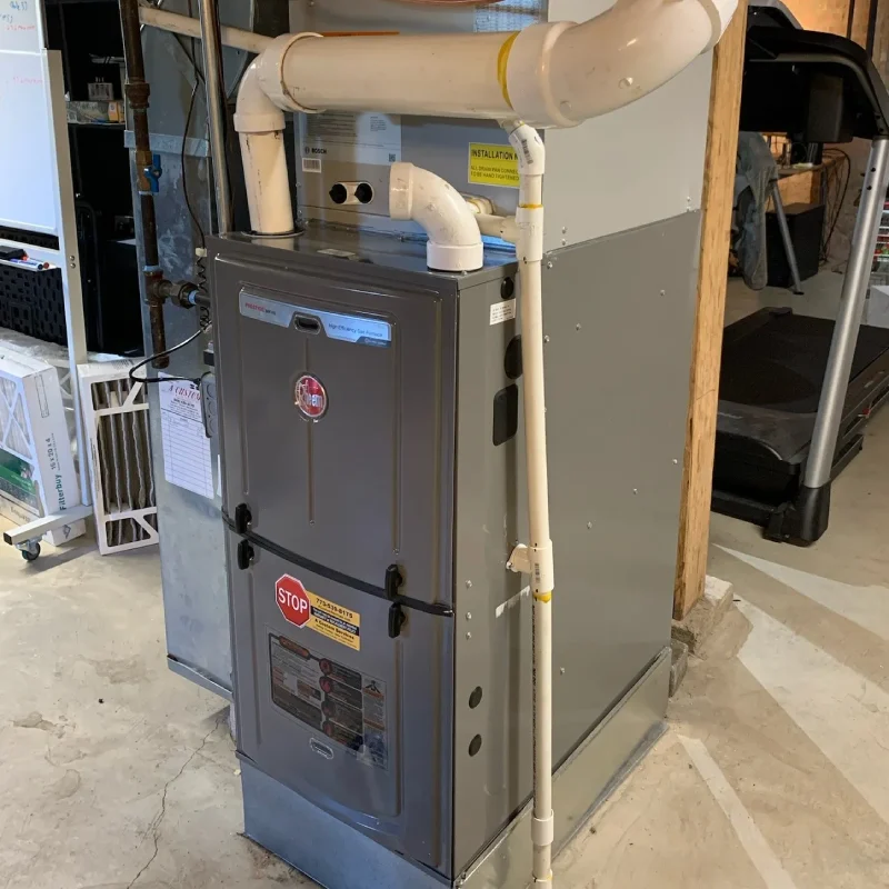 Rheem-High-Efficiency-Gas-Furnace-Basement-Installation