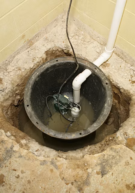 Sump-Pump-Unit-Installed-In-Basement-Floor-Pit