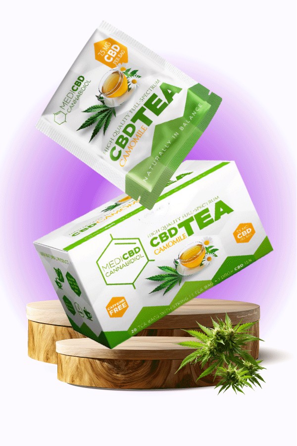 MediCBD CAMOMILE CBD TEA – Tisana con Camomilla e CBD. Le proprietà benefiche del CBD si uniscono a quelle della Camomilla per un effetto calmante e distensivo ottimale