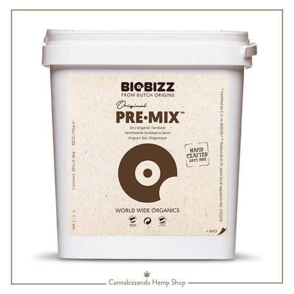 BIOBIZZ PRE MIX è un fertilizzante biologico ed è utilizzato per rinvigorire qualunque terriccio o composta senza terriccio.