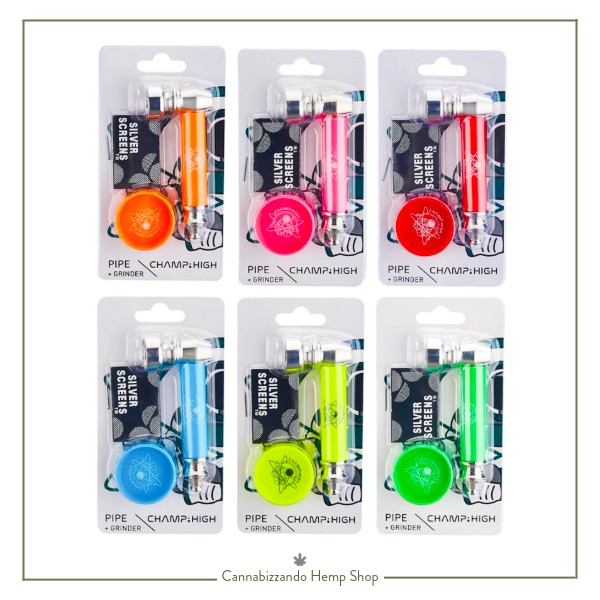 Champ High Pipa in Metallo + Mini Grinder Colori Misti - immagine 3