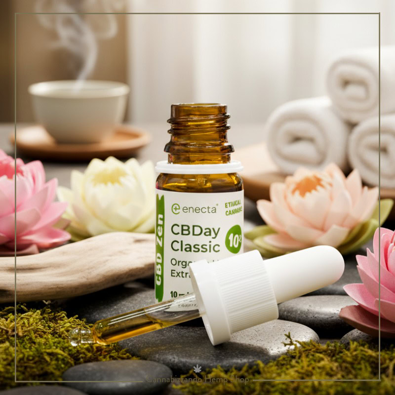 CBDay Classic 10%: Olio di CBD a spettro completo (Full Spectrum), pensato per aiutare a tenere a bada gli stati ansiosi, favorire il rilassamento e fungere da supporto naturale in caso di attacchi di panico.