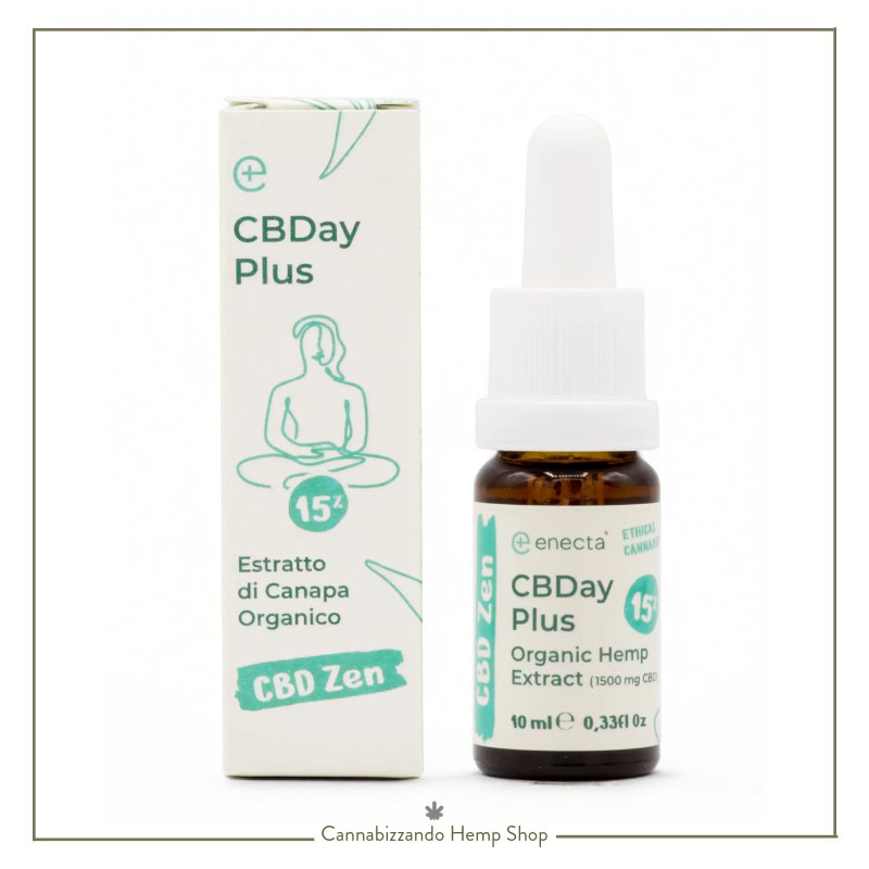 CBDay Plus è un olio di CBD 15 % full spectrum naturale. Grazie alla sua formula in costante innovazione, l'olio CBD 15% ti aiuterà a gestire il tuo benessere mentale in modo efficace. Con una concentrazione di CBD del 15% e la presenza di CBC (cannabicromene) è il supporto mentale ideale dopo una giornata impegnativa e logorante. Completano la formulazione CBN (cannabinolo), CBG (cannabigerolo) e una selezione di terpeni funzionali come il mircene e il beta-cariofillene, in grado di alleviare la tensione fisica e muscolare.