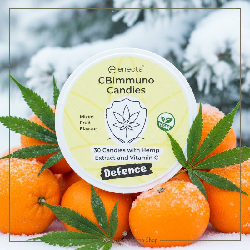Le caramelle CBimmuno alla canapa con vitamina C e CBG sono un supporto naturale sotto forma di caramella colorata, buonissima e alla frutta. Sono state formulate appositamente per rafforzare le difese immunitarie e aiutare il sistema immunitario nel suo normale funzionamento. Contengono due semplici ingredienti di prima qualità: l’estratto di canapa, che ha dimostrato di avere un'azione immunomodulante e antibatterica e la vitamina C, che contribuisce al normale funzionamento del sistema immunitario e contrasta la produzione di radicali liberi. La sinergia di questi due ingredienti le rendono il prodotto ideale per affrontare l’inverno e i momenti di grande stanchezza fisica.