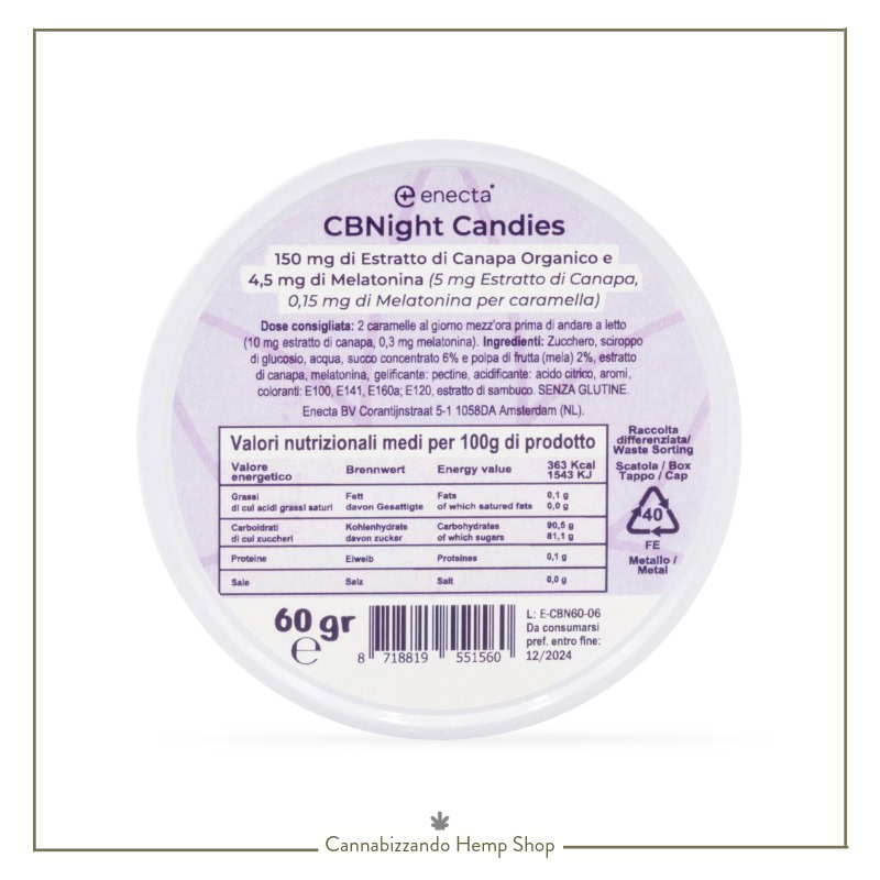 Le caramelle per dormire CBNight, con estratto di canapa e melatonina sono utili contro disturbi del sonno, risvegli notturni o difficoltà ad addormentarsi.